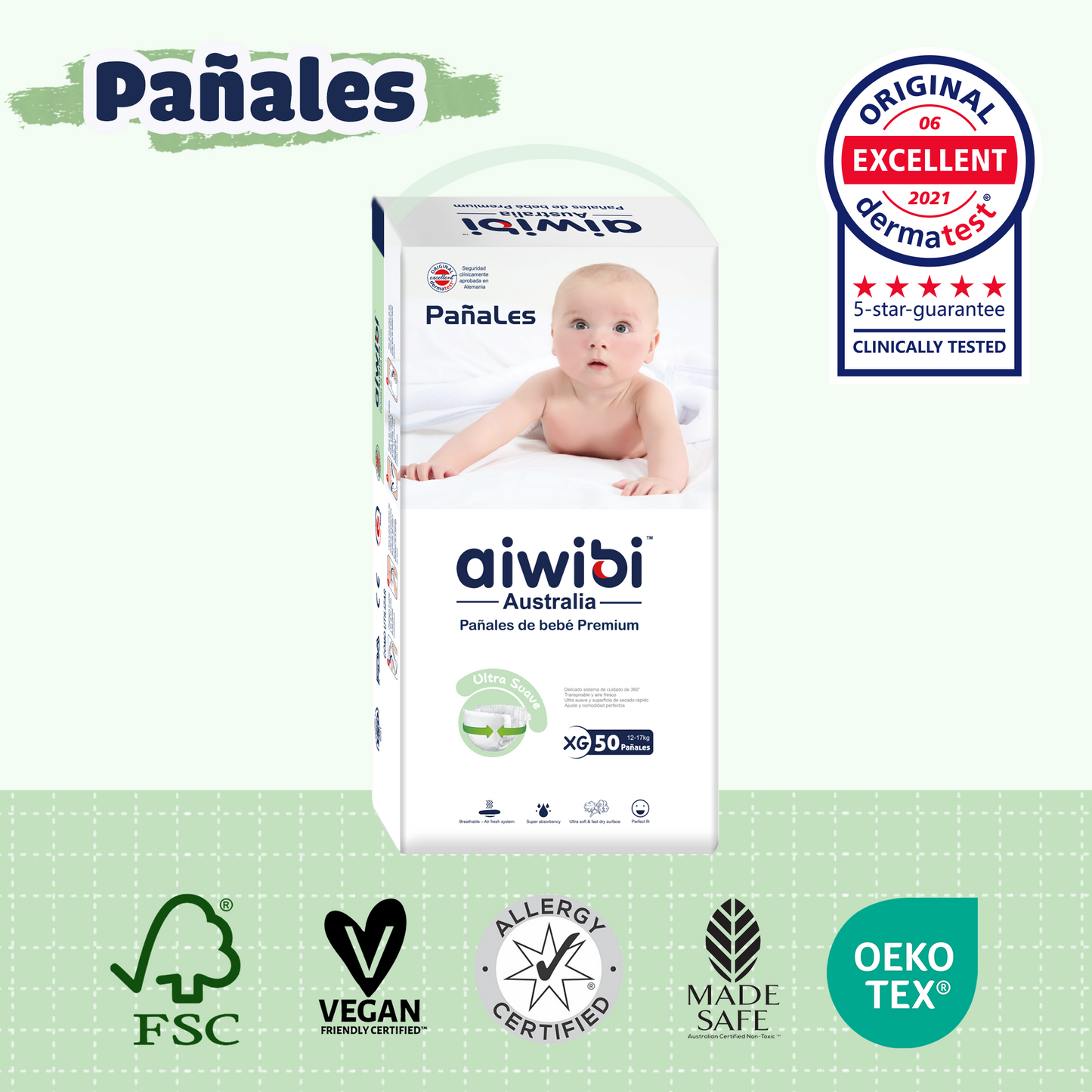 Pañales desechables para bebés ecológicos premium Comfort Care (XG)