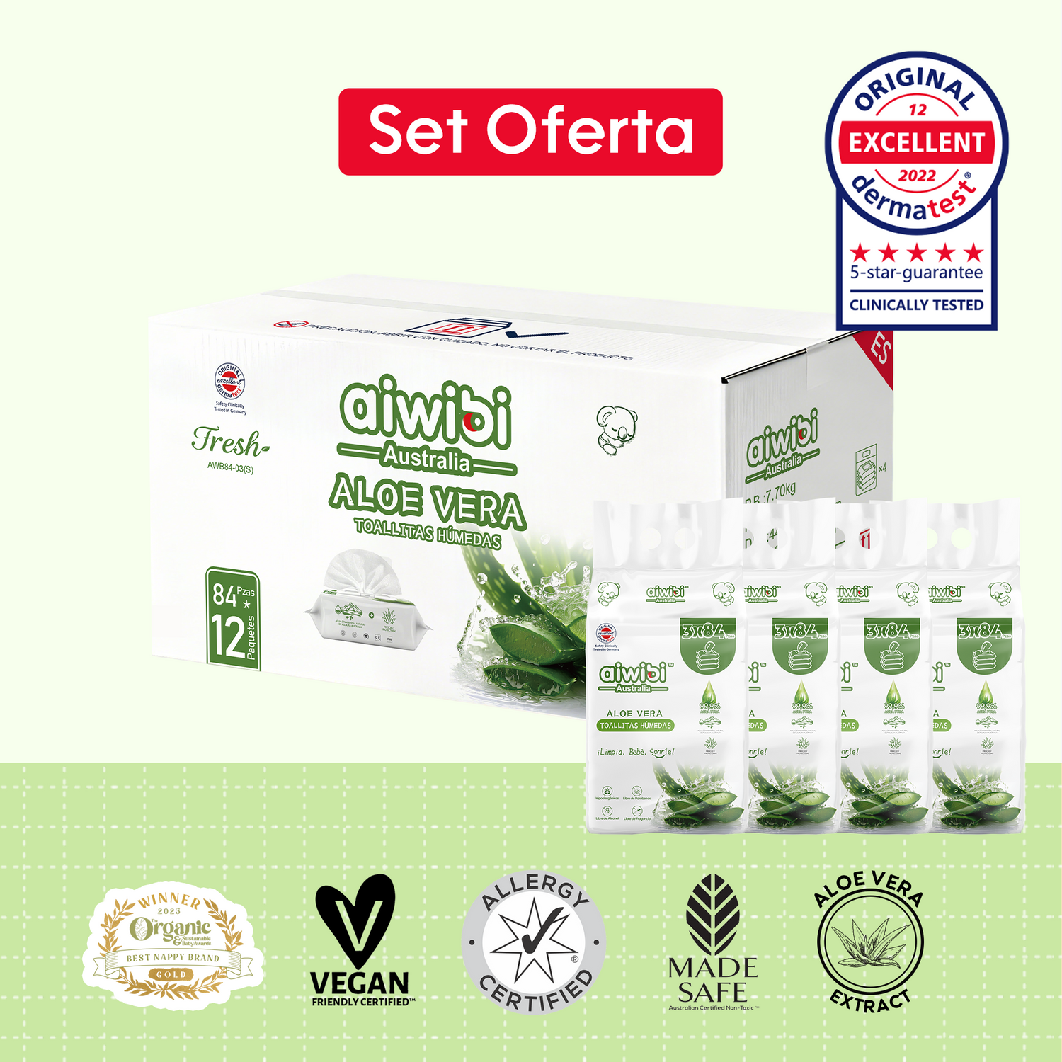 Toallitas Serie Fresca y Nutritiva 12 Paquetes/Caja - Áloe