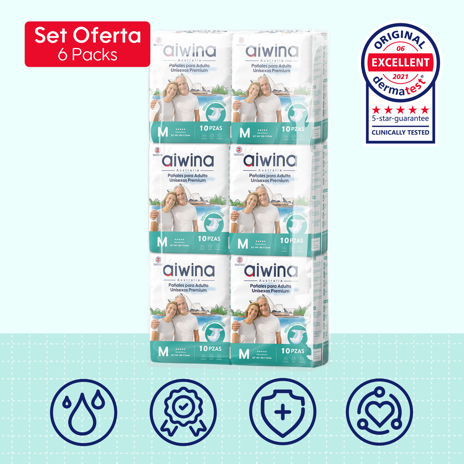 Pañales para Adulto Unisex Premium 6 Paquetes/Plancha Talla M