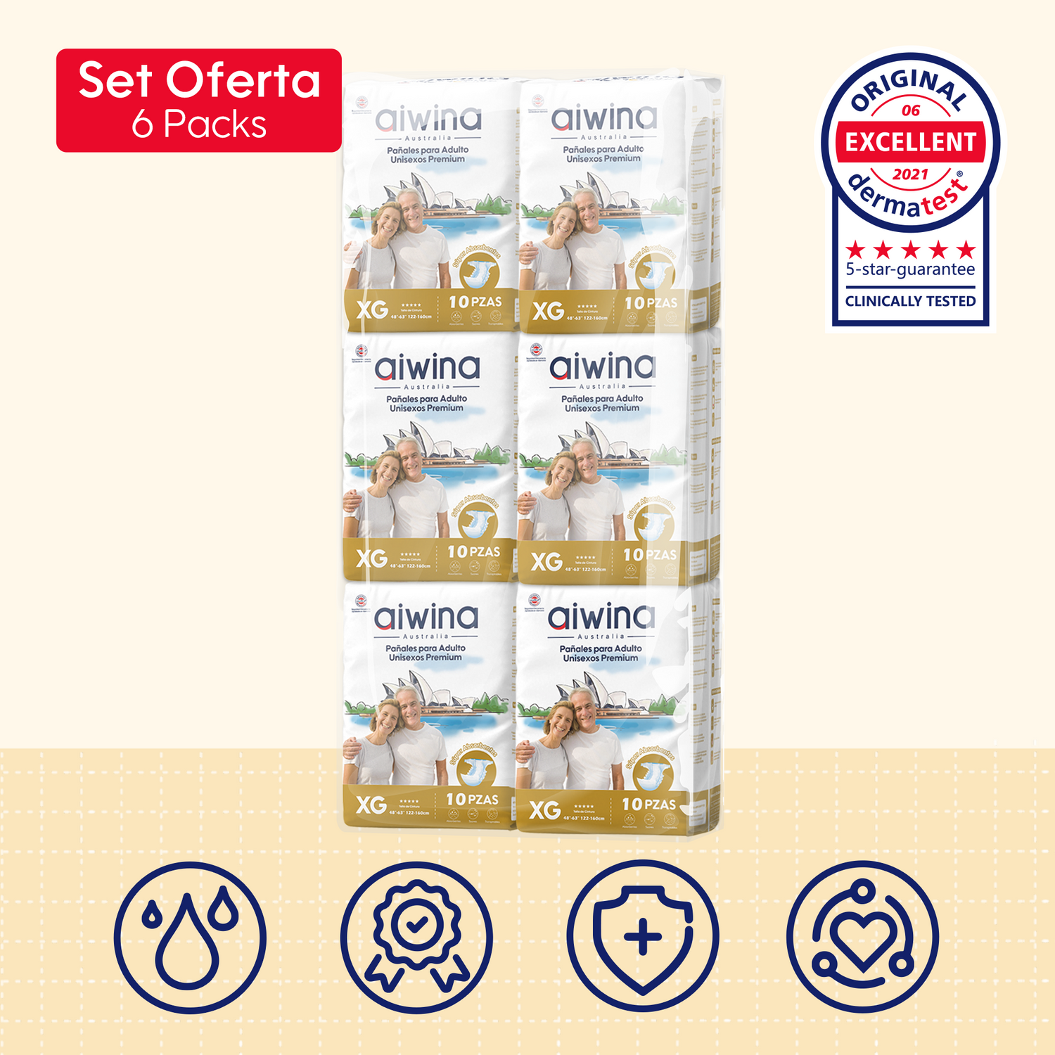Pañales para Adultos Unisex Premium 6 Paquetes/Plancha Talla XG