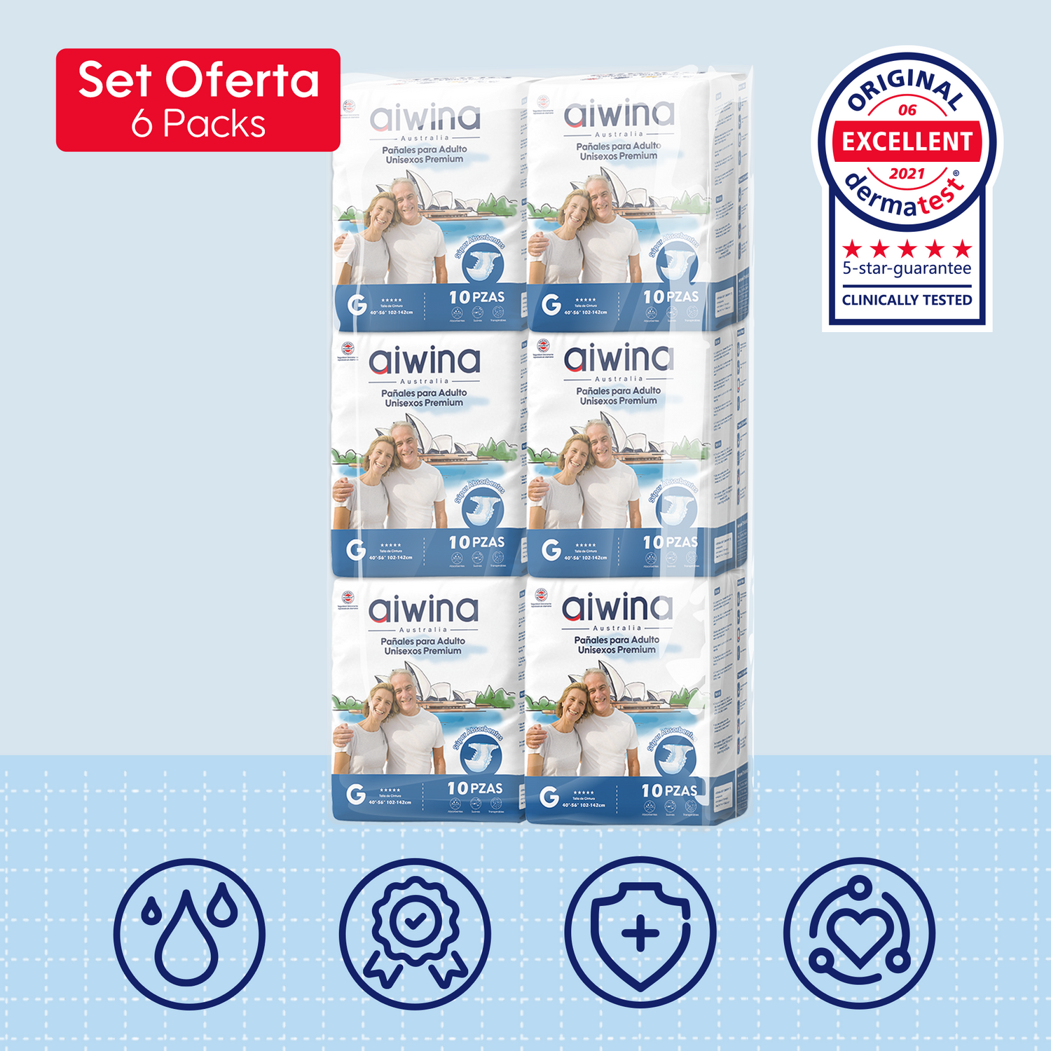 Pañales para Adultos Unisex Premium 6 Paquetes/Plancha Talla G
