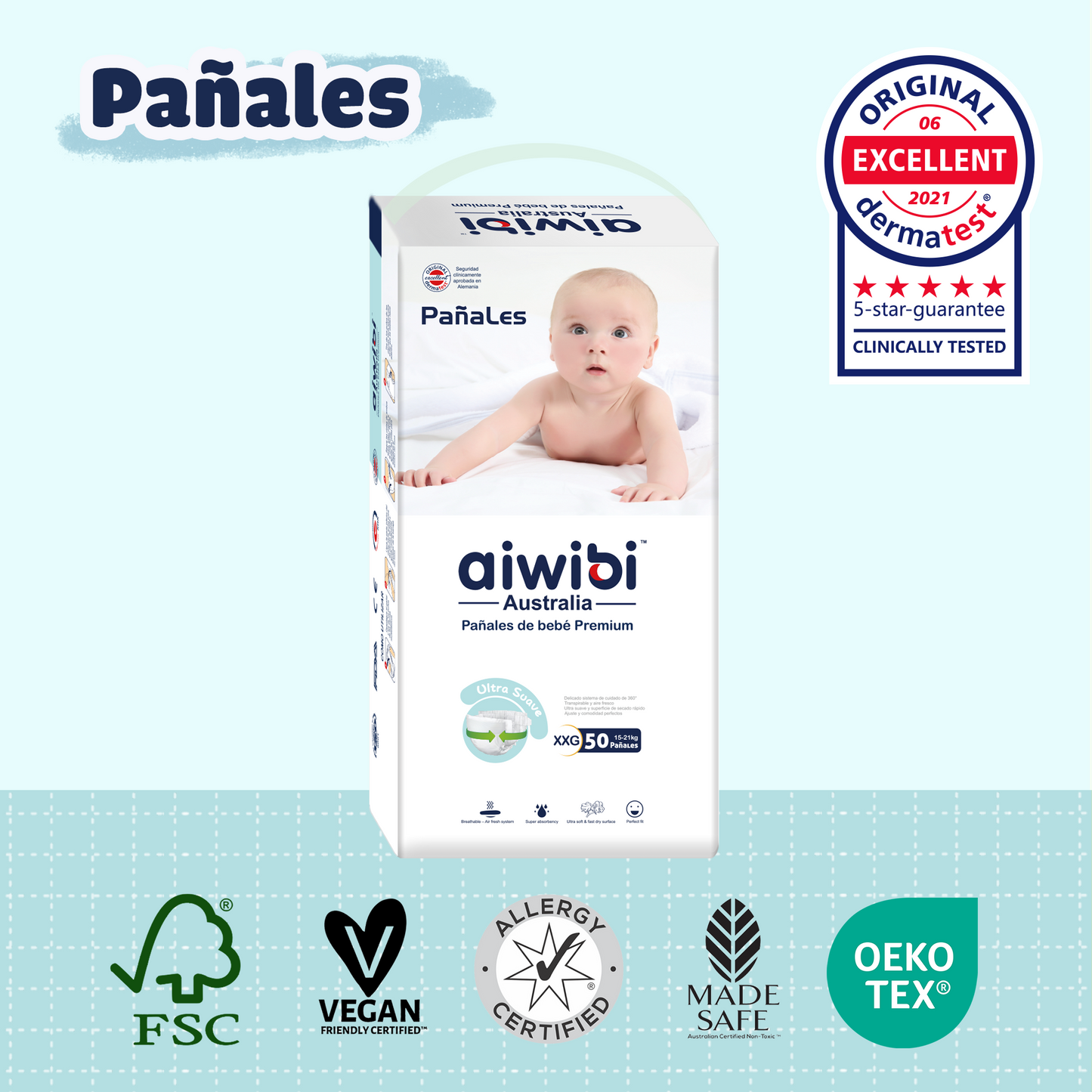 Pañales desechables para bebés ecológicos premium Comfort Care (XXG)
