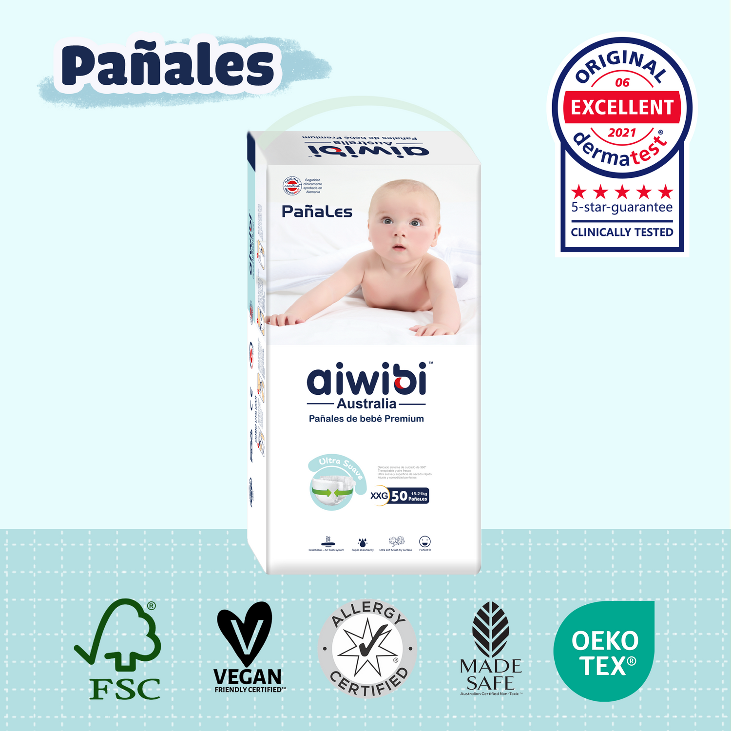 Pañales desechables para bebés ecológicos premium Comfort Care (XXG)