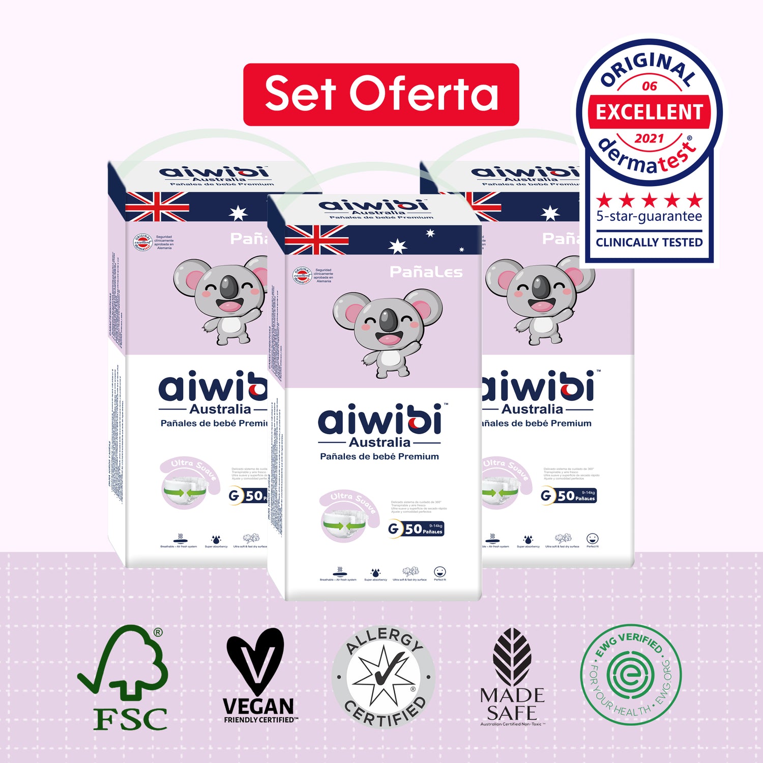Pañales Premium Aiwibi Para Bebé Comfy Soft 3 Paquetes (150un) Talla (G)