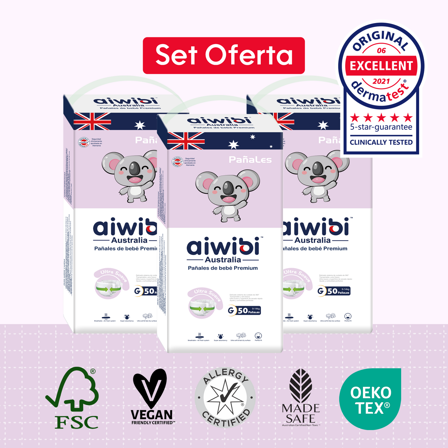 Pañales Premium Aiwibi Para Bebé Comfy Soft 3 Paquetes (150un) Talla (G)