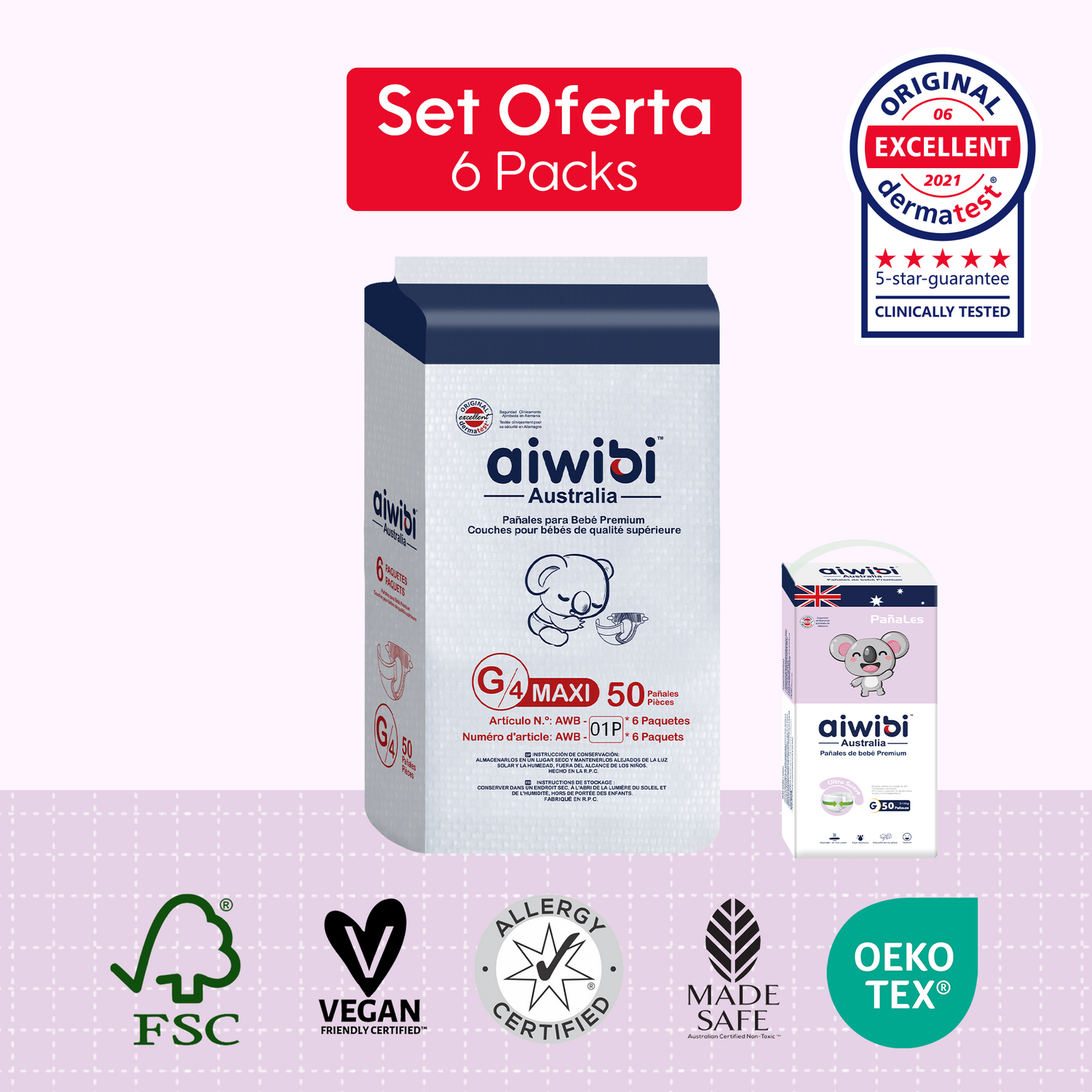 Pañales Desechables para Bebé Premium 6 Paquetes/Plancha Comfy Soft (G)