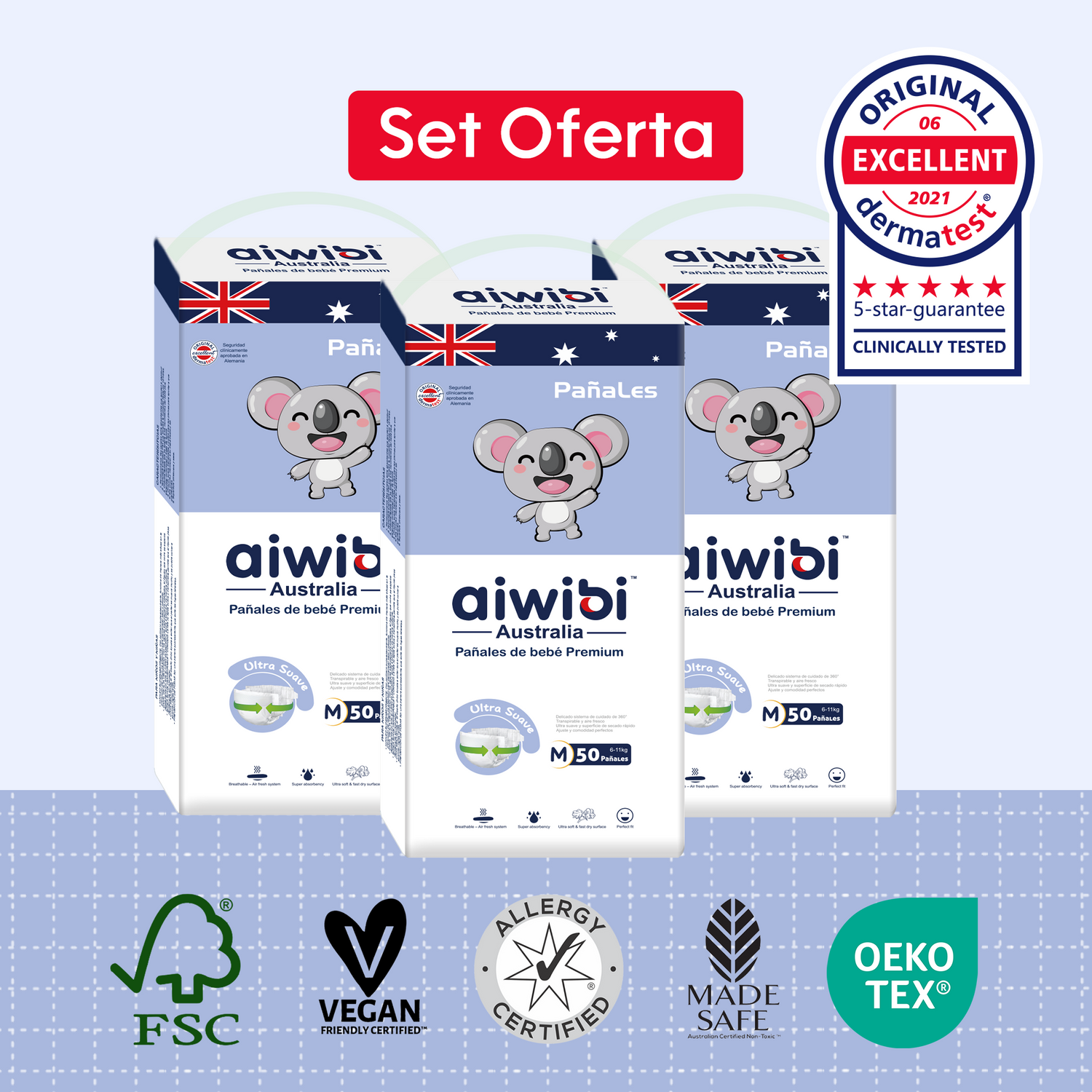 Pañales Premium Aiwibi Para Bebé Comfy Soft 3 Paquetes (150un) Talla (M)