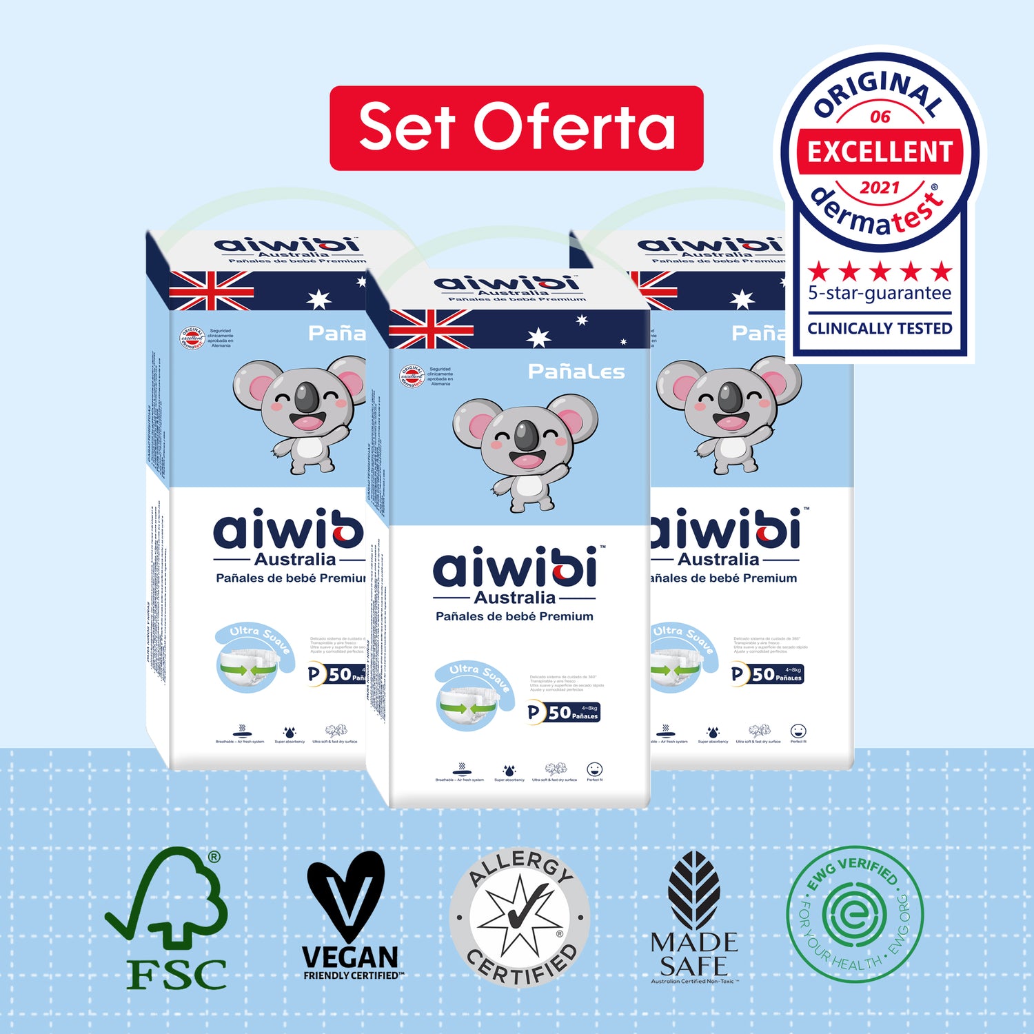 Pañales Premium Aiwibi Para Bebé Comfy Soft 3 Paquetes (150un) Talla (P)