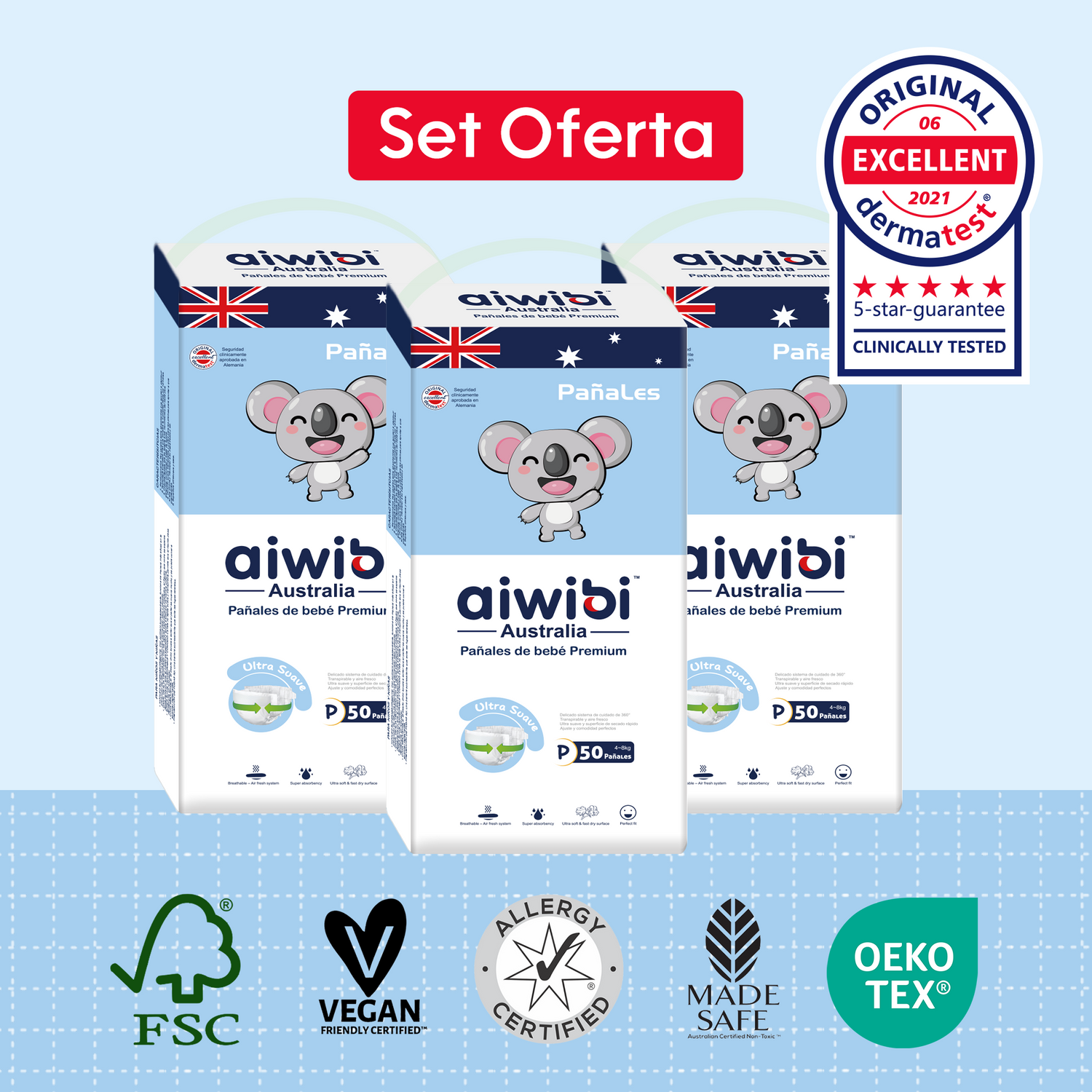 Pañales Premium Aiwibi Para Bebé Comfy Soft 3 Paquetes (150un) Talla (P)