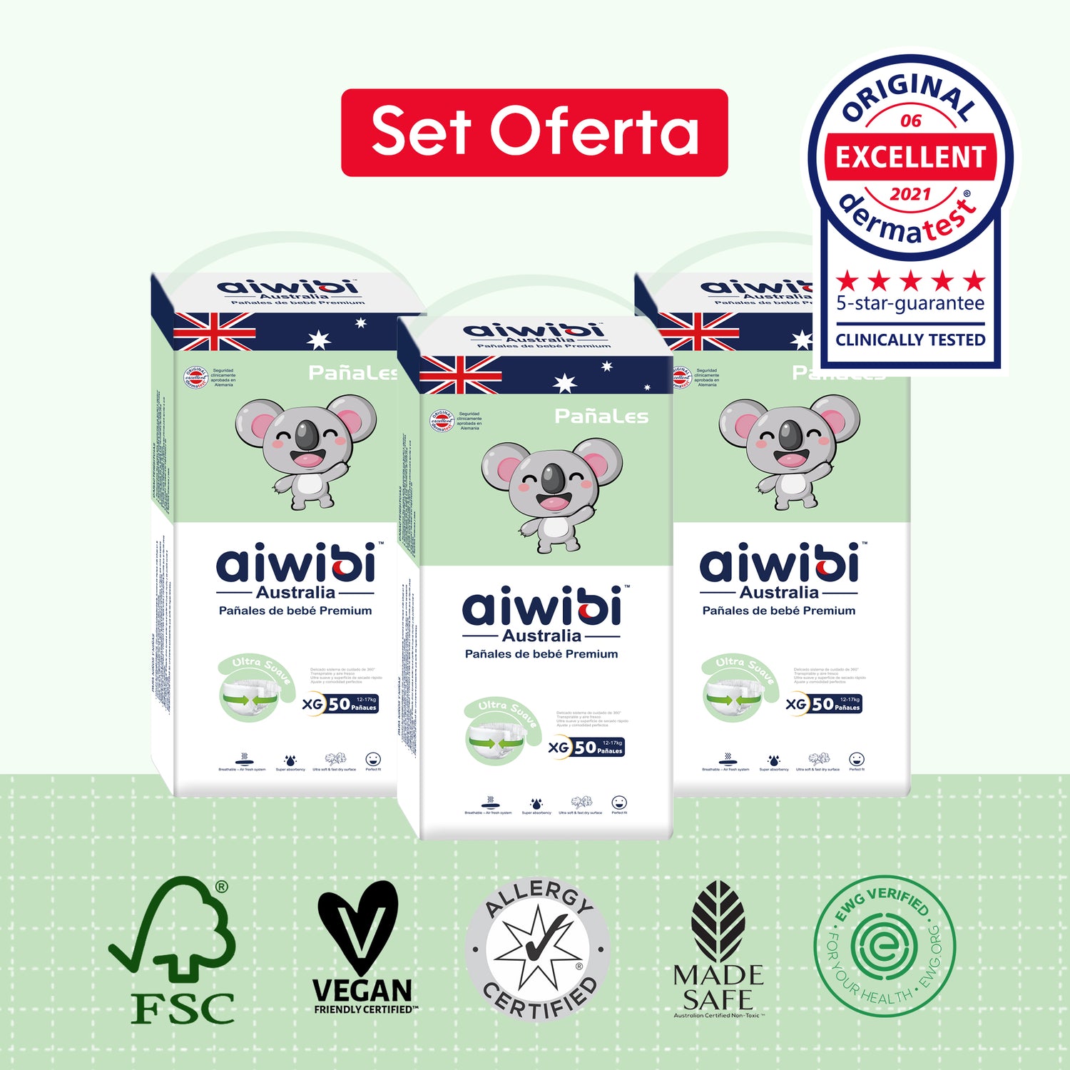 Pañales Premium Aiwibi Para Bebé Comfy Soft 3 Paquetes (150un) Talla (XG)