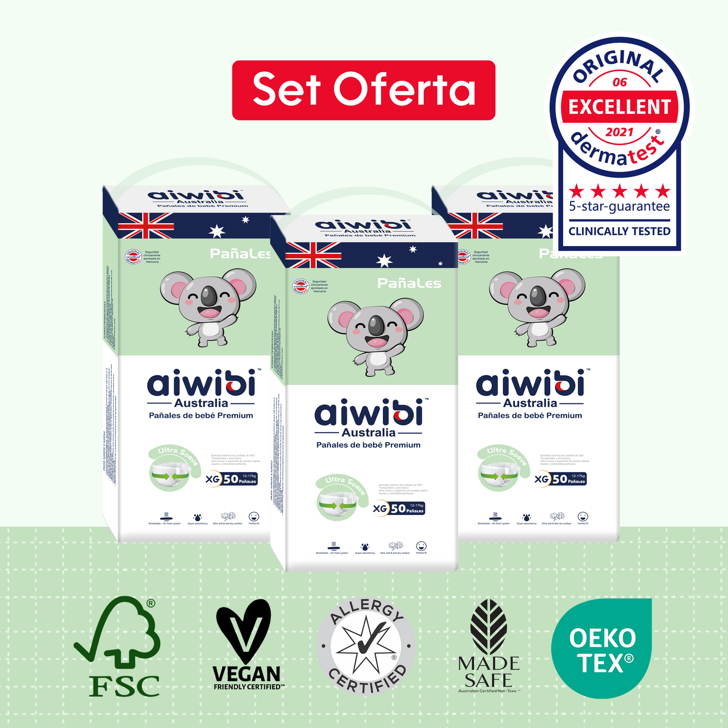 Pañales Premium Aiwibi Para Bebé Comfy Soft 3 Paquetes (150un) Talla (XG)