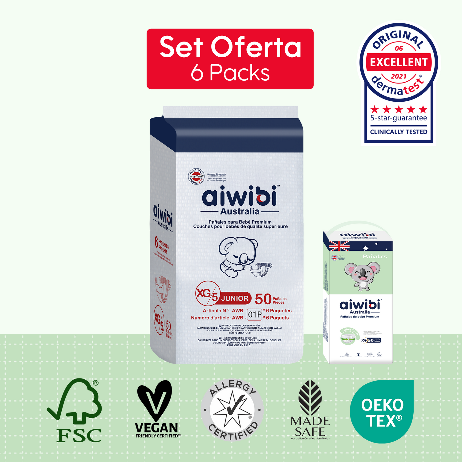 Pañales Desechables para Bebé Premium 6 Paquetes/Plancha Comfy Soft (XG)