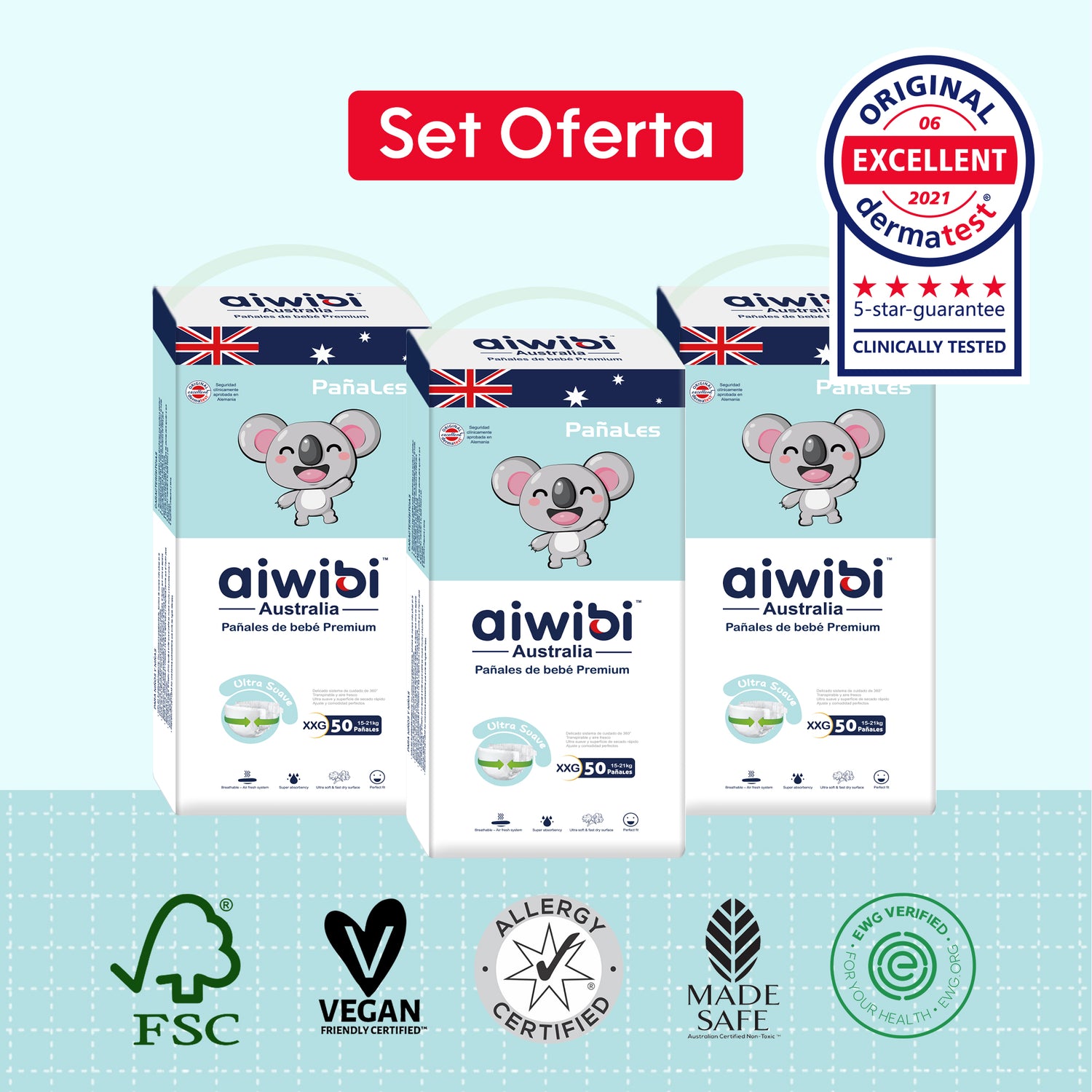 Pañales Premium Aiwibi Para Bebé Comfy Soft 3 Paquetes (150un) Talla (XXG)