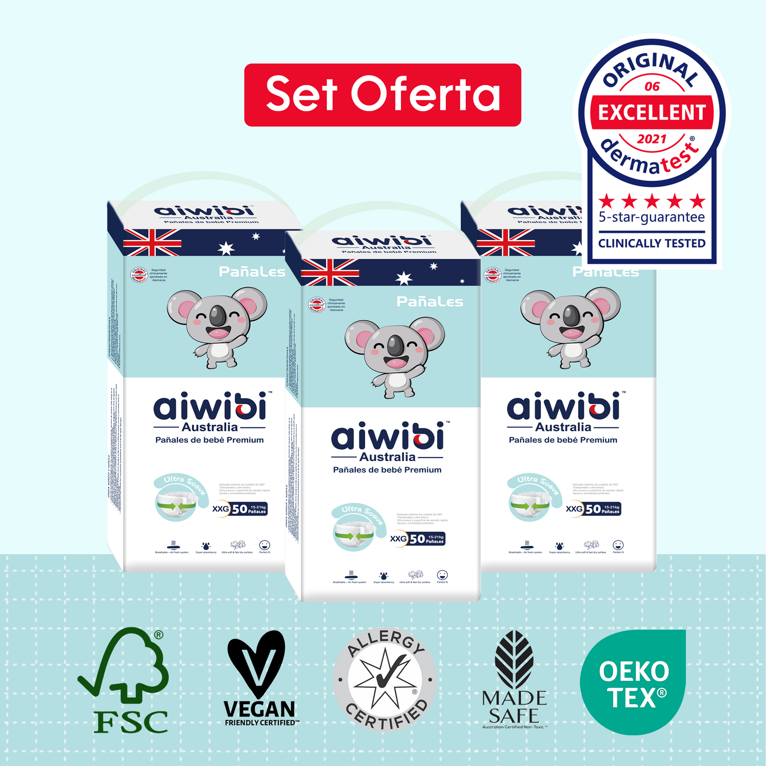 Pañales Premium Aiwibi Para Bebé Comfy Soft 3 Paquetes (150un) Talla (XXG)