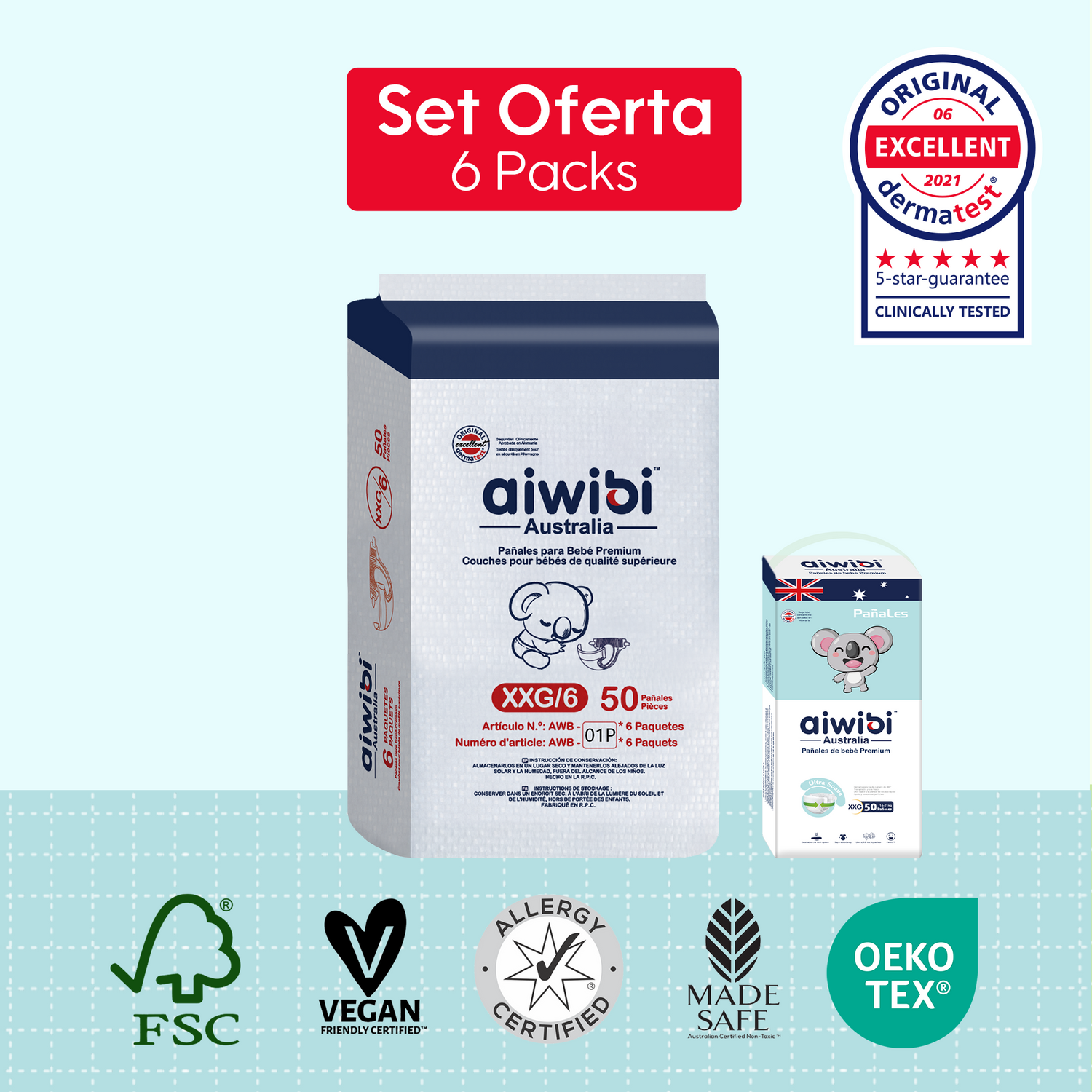 Pañales Desechables para Bebé Premium 6 Paquetes/Plancha Comfy Soft (XXG)