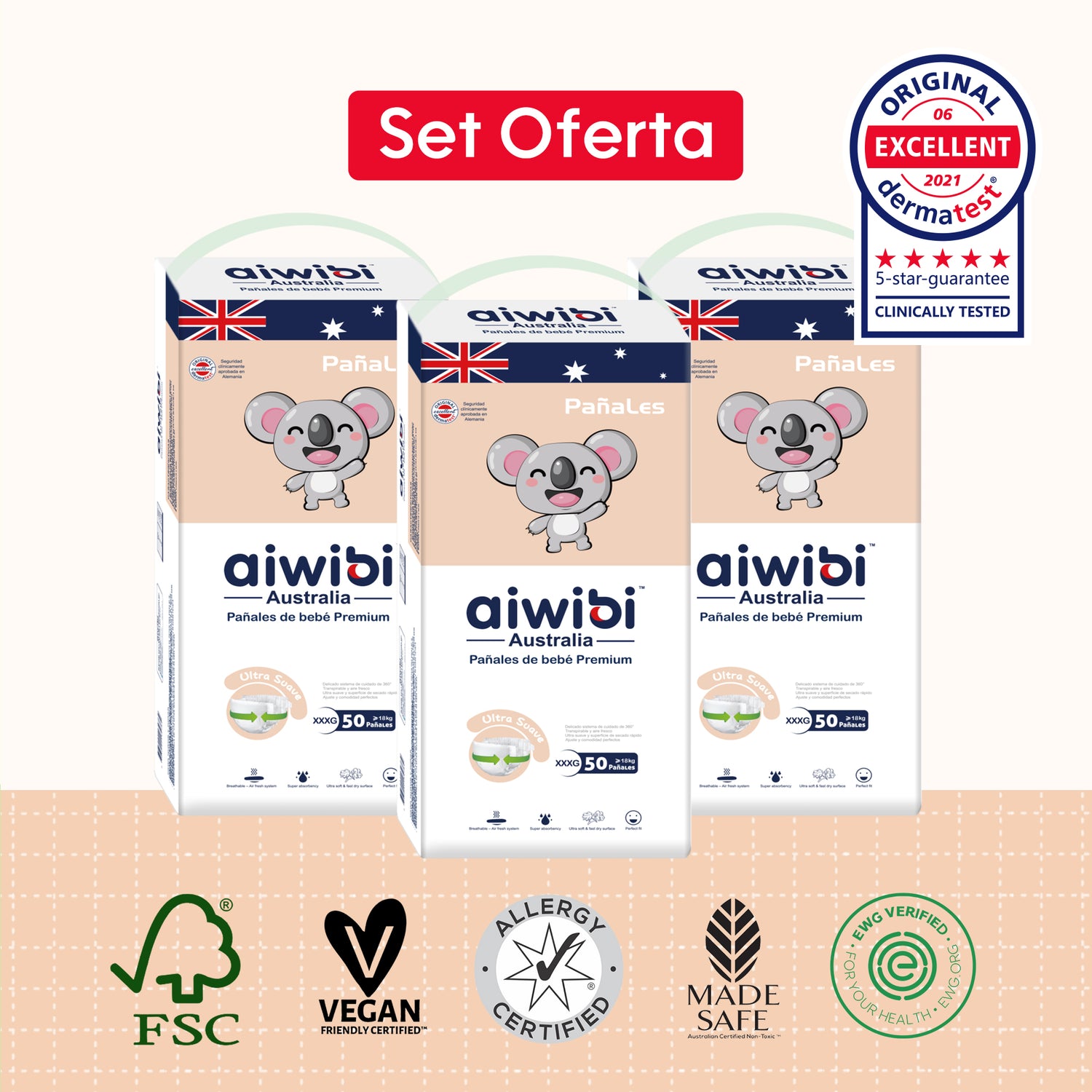 Pañales Premium Aiwibi Para Bebé Comfy Soft 3 Paquetes (150un) Talla (XXXG)
