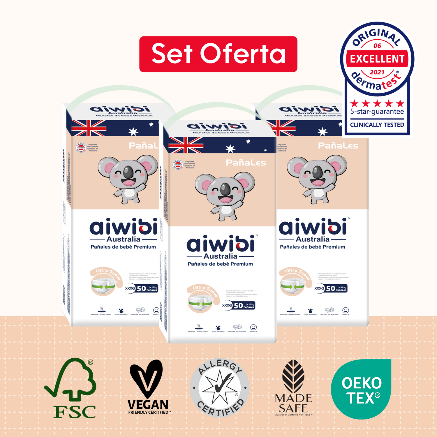 Pañales Premium Aiwibi Para Bebé Comfy Soft 3 Paquetes (150un) Talla (XXXG)