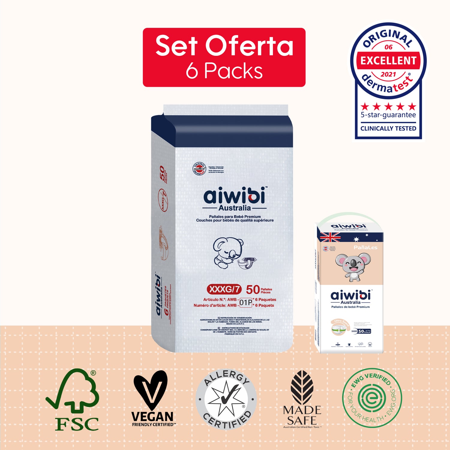 Pañales Desechables para Bebé Premium 6 Paquetes/Plancha Comfy Soft (XXXG)