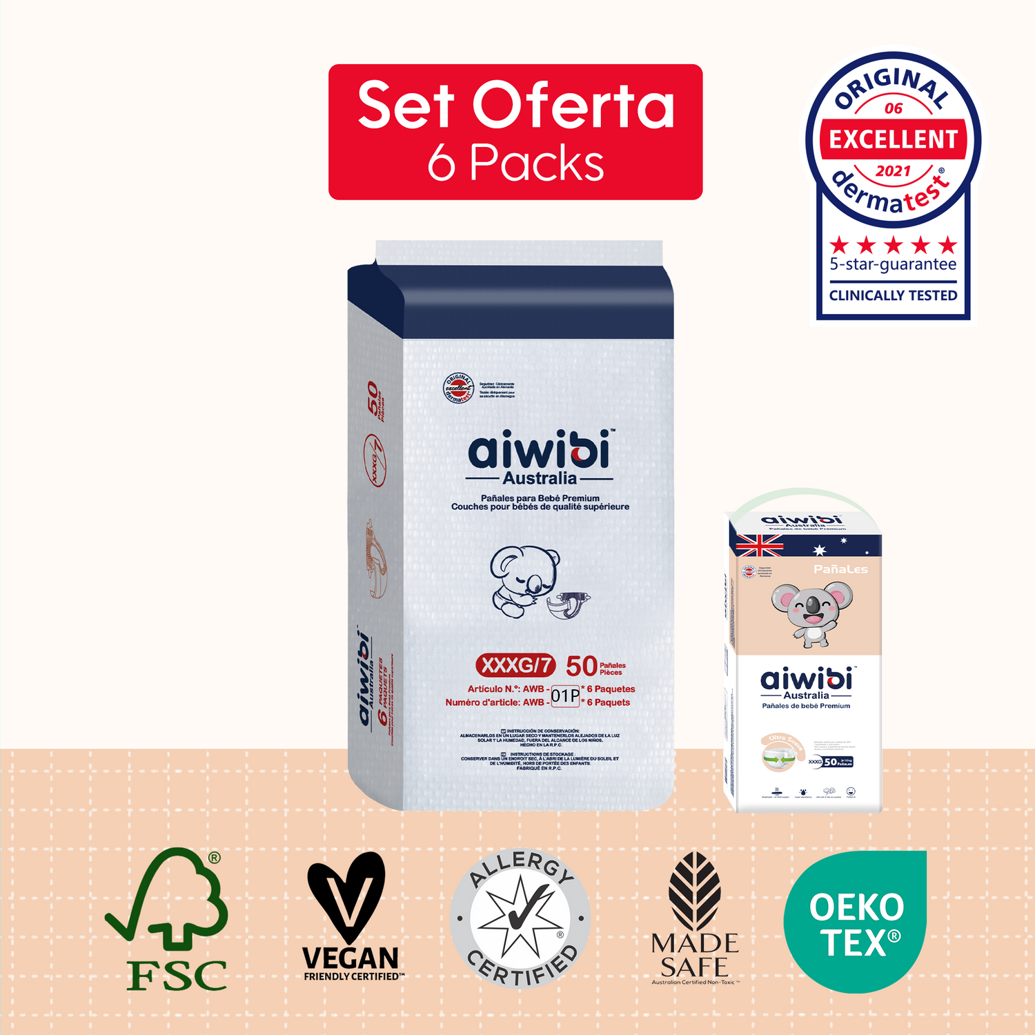 Pañales Desechables para Bebé Premium 6 Paquetes/Plancha Comfy Soft (XXXG)