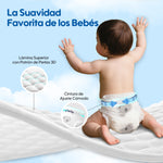 El bebé disfruta de su tiempo gateando, usando pañales Aiwibi con la capa superior 3D Pearl Pattern que reduce la fricción y cuida su piel delicada.